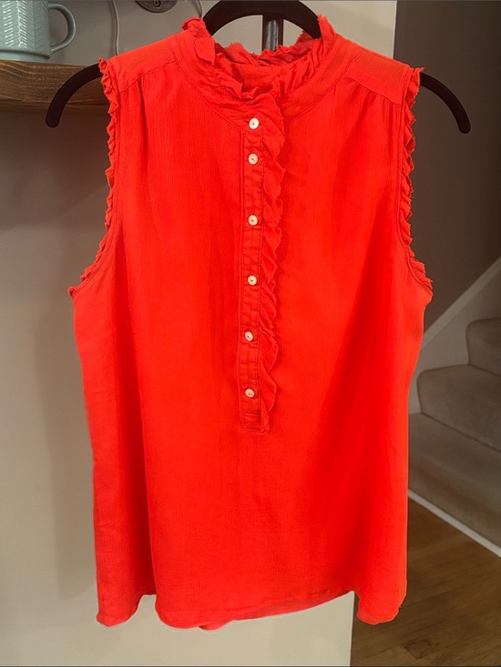 J. Crew Tops - J. Crew 100% Silk Ruffle Trim Sleeveless Blouse Red Orange Size 6